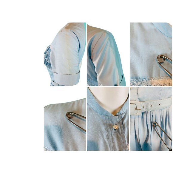 Vintage 1960s Shirtdress Light Blue Ruffle Full Skirt Dress | W 24" - Picture 10 of 10